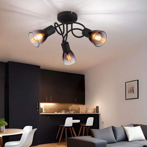 Deckenleuchte Deckenlampe Wohnzimmerleuchte Esszimmerlampe Schlafzimmerleuchte, Metall Glas rauchfarben, 3 Flammig E14, D 38 cm