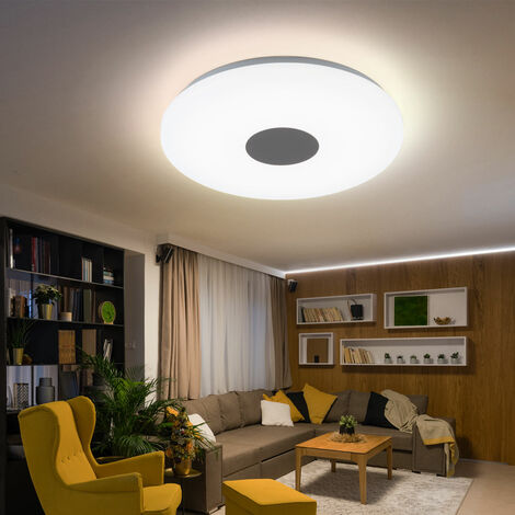 Deckenleuchte Deckenleuchten Wohnzimmer Deckenlampe LED in runder Form, Chrom mit Acrylschirm, 1x LED 18W 1260 lm warmweiß, 37,5 cm