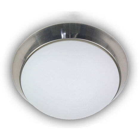 Deckenleuchte / Deckenschale, Opalglas matt, Dekorring Nickel matt, Ø 25cm