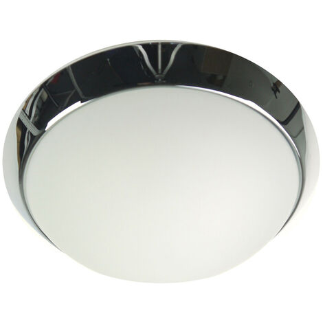 Deckenleuchte / Deckenschale rund, Opalglas matt, Dekorring Chrom, Ø 25cm