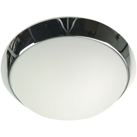 Deckenleuchte / Deckenschale rund, Opalglas matt, Dekorring Chrom, Ø 35cm