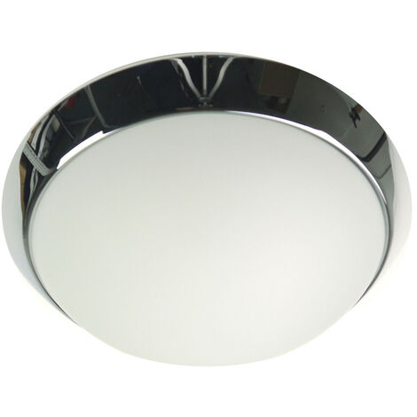 Deckenleuchte / Deckenschale rund, Opalglas matt, Dekorring Chrom, Ø 45cm