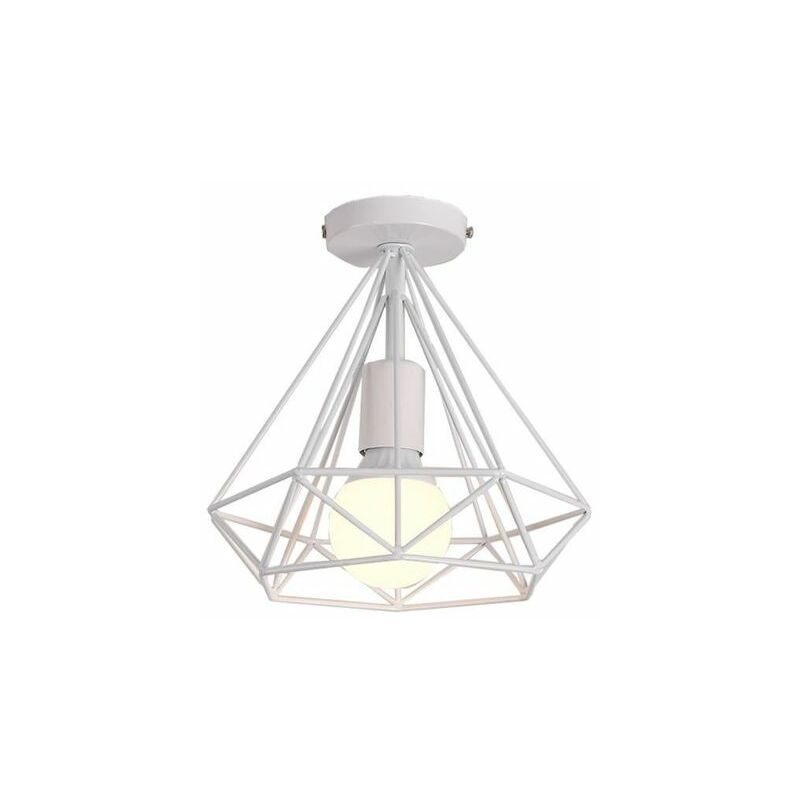 Axhup - Deckenleuchte Diamant Form Vintage Deckenlampe mit Käfig Antik Semi-Flush Mount Licht E27 Lampenfassung für Esszimmer Schlafzimmer Loft (Weiß)