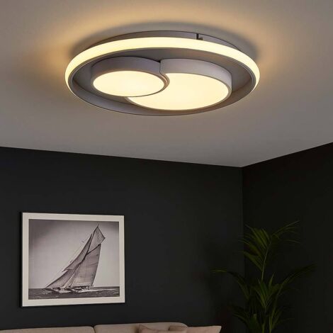 Deckenleuchte dimmbar über Schalter Wohnzimmer LED weiß grau Deckenlampe, Metall Kunststoff, 1x LED 34W 2250lm, DxH 50x8,5 cm, WOFI 11609