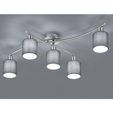 Deckenleuchte GARDA 5 flammig mit Stoffschirmen in Grau - schwenkbar, B: 80cm