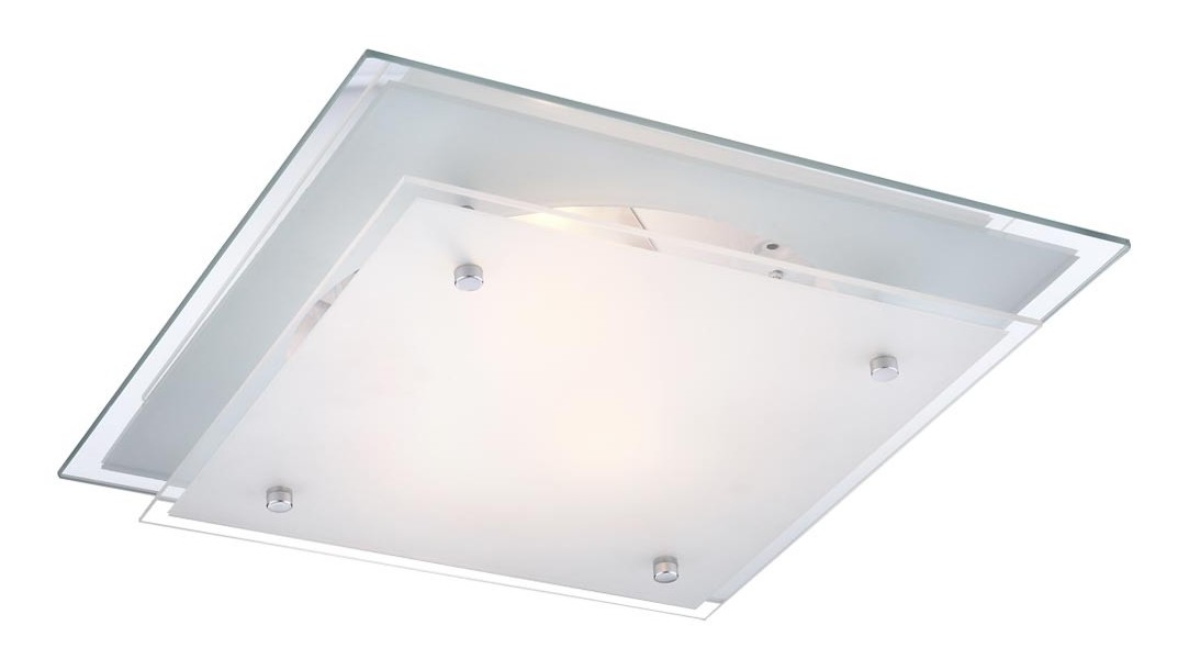 Etc-shop - Deckenleuchte Glas Deckenlampe 2-Flammig Esszimmer Beleuchtung satiniert mit Spiegelrand, Metall silber, 2x E27, DxH 33,5x8,5 cm