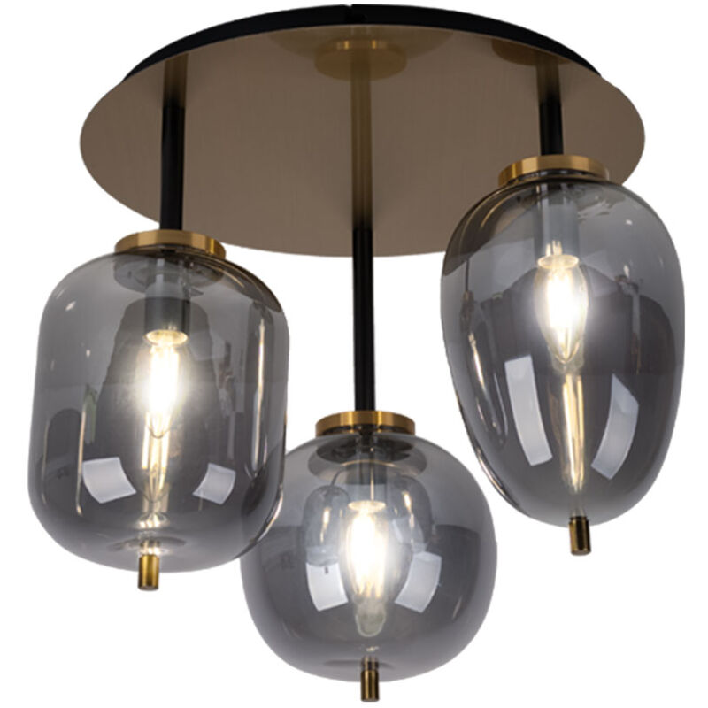 Globo - Plafonnier en verre plafonnier 3 flammes abat-jour en verre lampe de salon laiton, métal verre couleur laiton, 3x douilles E14, DxH 46x36 cm