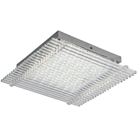Deckenleuchte Glas Deckenlampe Flurleuchte Wohnzimmerleuchte Decke, Glasstäbe klar, 1x LED 18W 1360Lm neutralweiß, LxBxH 32x32x8 cm