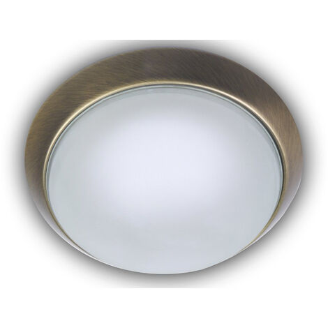 Deckenleuchte, Glas satiniert mit Klarrand, Dekorring Altmessing, Ø 30cm