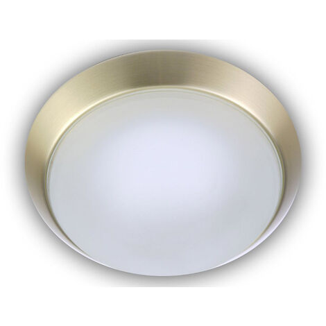 Deckenleuchte, Glas Weiß mit Klarrand, Dekorring Messing matt, Ø 30cm