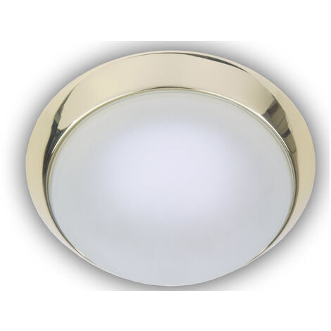 Deckenleuchte, Glas Weiß mit Klarrand, Dekorring Messing poliert, Ø 25cm