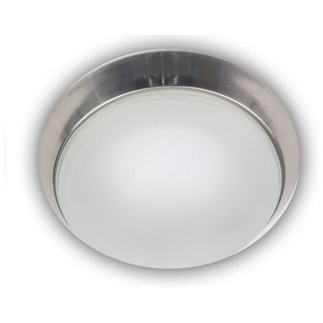 Deckenleuchte, Glas Weiß mit Klarrand, Dekorring Nickel matt, Ø 25cm