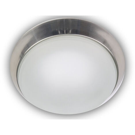 Deckenleuchte, Glas Weiß mit Klarrand, Dekorring Nickel matt, Ø 30cm