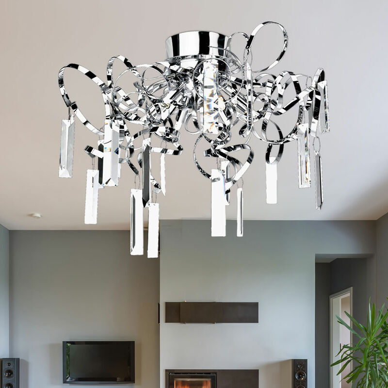 Etc-shop - Deckenleuchte Glasbehang Deckenlampe Wohnzimmer Lampe Chrom Beleuchtung, Spiegel Metall, 6x G9, DxH 50x43 cm