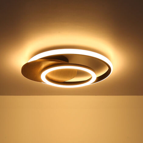 Deckenleuchte Holz Designleuchte Ringe grau MDF Wohnzimmerleuchte champagnerfarben, LED 24W 1100Lm warmweiß, LxBxH 38x36x6,5 cm