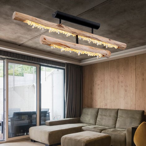 GLOBO Deckenleuchte Holz Rustikal Wohnzimmerlampe Holz Deckenlampe schwarz, mit Kristall Dekor, 1x LED 30W 1350Lm warmweiß, L 100 cm