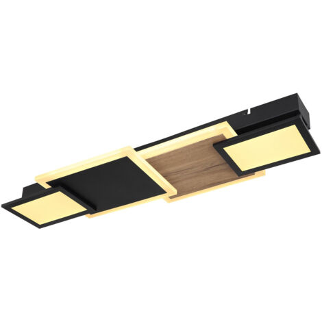 Deckenleuchte Holzoptik Wohnzimmerleuchte Decke Modern LED Deckenlampe schwarz, Metall MDF, 1x LED 30W 1850Lm warmweiß, LxBxH 71,5x25x8 cm