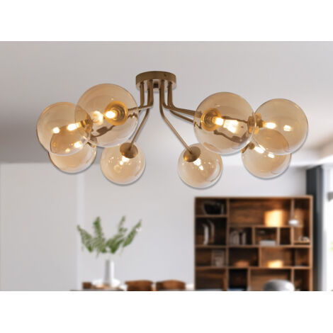 Deckenleuchte HONEY Gold mit 8 Glaskugeln Bernsteinfarbig, Breite 88cm