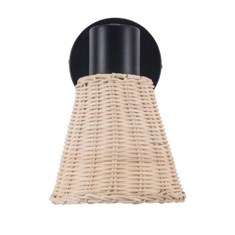 Deckenleuchte in Naturschwarz und natürlichem Rattan für E27-Glühbirne