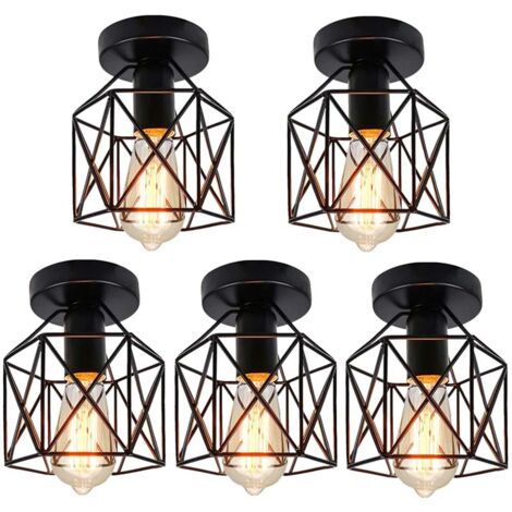 Deckenleuchte Industrielle Deckenlampe aus Eisen Käfig E27 Lampenschirm für Flur Küche Wohnzimmer Schlafzimmer (5er Schwarz)