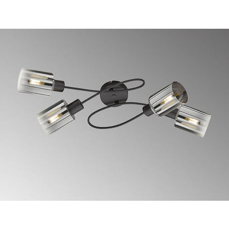 Deckenleuchte ISKA 4-flammig Schwarz mit Rauchglas, Breite 79cm