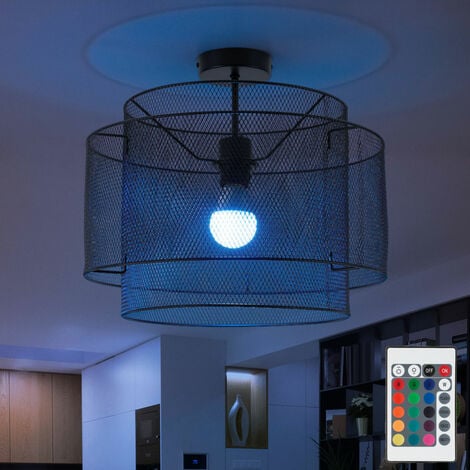 Deckenleuchte Metall Deckenlampe schwarz rund Esszimmer Käfig Lampe Beleuchtung in Gitterform, Fernbedienung dimmbar, RGB LED 8,5W 806Lm, DxH 40x35 cm