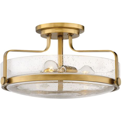 Deckenleuchte Metall Glas Ø 45,6 cm rund in Messing Antik E27 3-flammig Jugendstil Deckenlampe