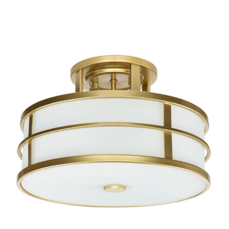 Deckenleuchte Metall Glas rund Ø 34 cm H: 23 cm flach Vintage Design 3x E27 in Creme Messing Deckenlampe