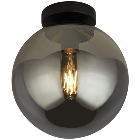 Deckenleuchte Metall Rauchglas E27 Ø 25 cm Schwarz Rauchgrau rund Kugelschirm Retro Design