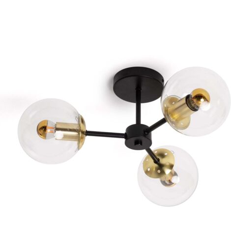Deckenleuchte Metall und Glas Wassily Gold 3 Strahler Schwarz