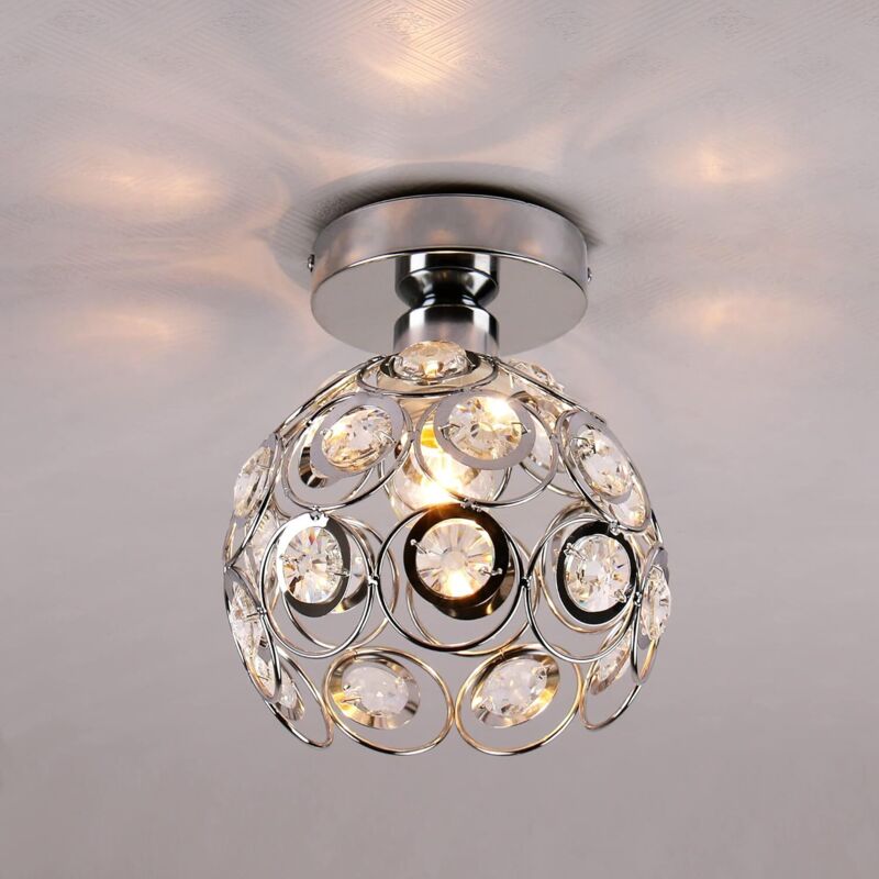 Deckenleuchte Mini 20cm Kristall Lampenschirm Moderne Halb Unterputz Deckenlampe für Flur Eingang Küche Schlafzimmer Esszimmer - Silber