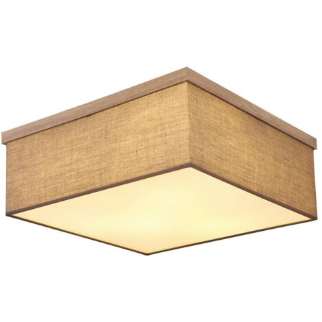 Deckenleuchte OSSI mit Stoff Lampenschirm und Holzoptik, Quadrat 40cm