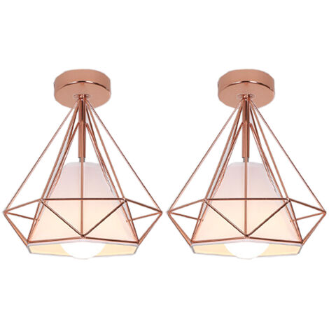Deckenleuchte Rosegold Vintage Deckenlampe mit Käfig Antik Semi-Flush Mount Ø25cm Diamant Licht E27 Lampenfassung für Esszimmer Schlafzimmer Loft 2PCS