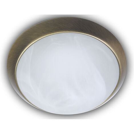 Deckenleuchte rund, Glas Alabaster, Dekorring Altmessing, Ø 40cm