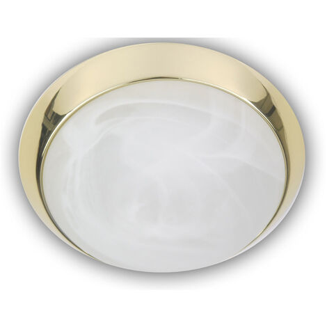 Deckenleuchte rund, Glas Alabaster, Dekorring Messing poliert, Ø 30cm
