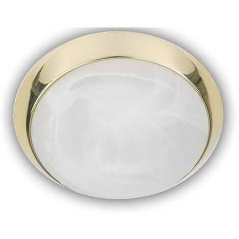 Deckenleuchte rund, Glas Alabaster, Dekorring Messing poliert, Ø 35cm