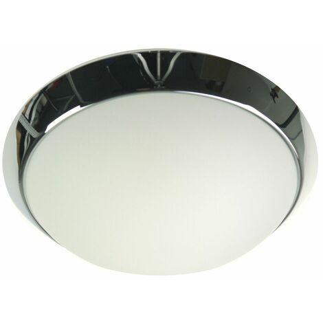 Deckenleuchte rund, Glas Weiß mit Klarrand, Dekorring Chrom, Ø 25cm