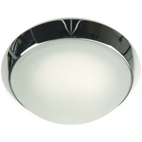Deckenleuchte rund, Glas Weiß mit Klarrand, Dekorring Chrom, Ø 40cm