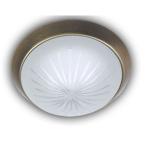 Deckenleuchte rund, Schliffglas Weiß, Dekorring Altmessing, Ø 35cm
