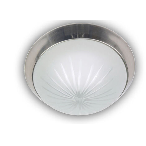 Deckenleuchte rund, Schliffglas Weiß, Dekorring Silber matt, Ø 35cm