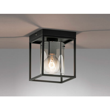 Deckenleuchte SAMU 1-flammig Schwarz mit Rauchglas, Quadrat 16cm