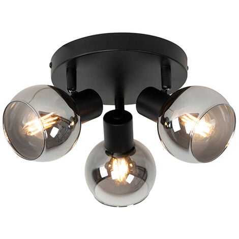 QAZQA Deckenleuchte schwarz 35 cm mit Rauchglas 3-Licht - Vidro
