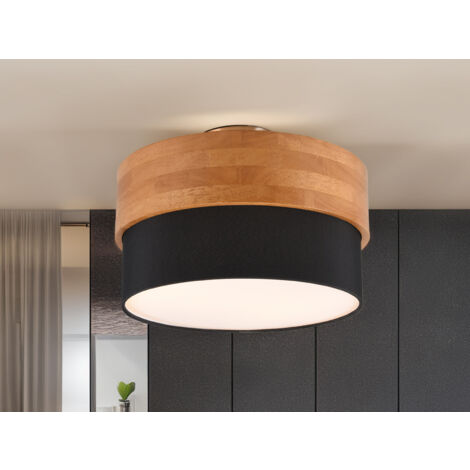 Deckenleuchte SEASONS Holzlampe mit Stoffschirm Schwarz, Ø 30cm