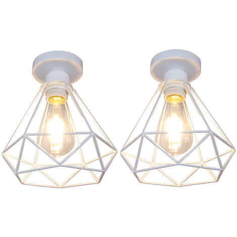 Deckenleuchte Vintage, 1 Flammig Deckenlampe im Industri Stil, Art Diamant Lampe mit Käfig für Wohnzimmer Schlafzimmer Esszimmer Weiß - 2PCS