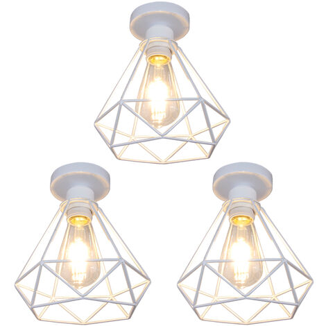 Deckenleuchte Vintage, 1 Flammig Deckenlampe im Industri Stil, Art Diamant Lampe mit Käfig für Wohnzimmer Schlafzimmer Esszimmer Weiß - 3PCS