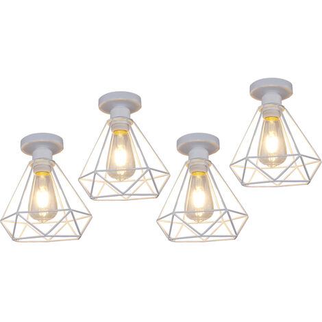 Deckenleuchte Vintage, 1 Flammig Deckenlampe im Industri Stil, Art Diamant Lampe mit Käfig für Wohnzimmer Schlafzimmer Esszimmer Weiß - 4PCS
