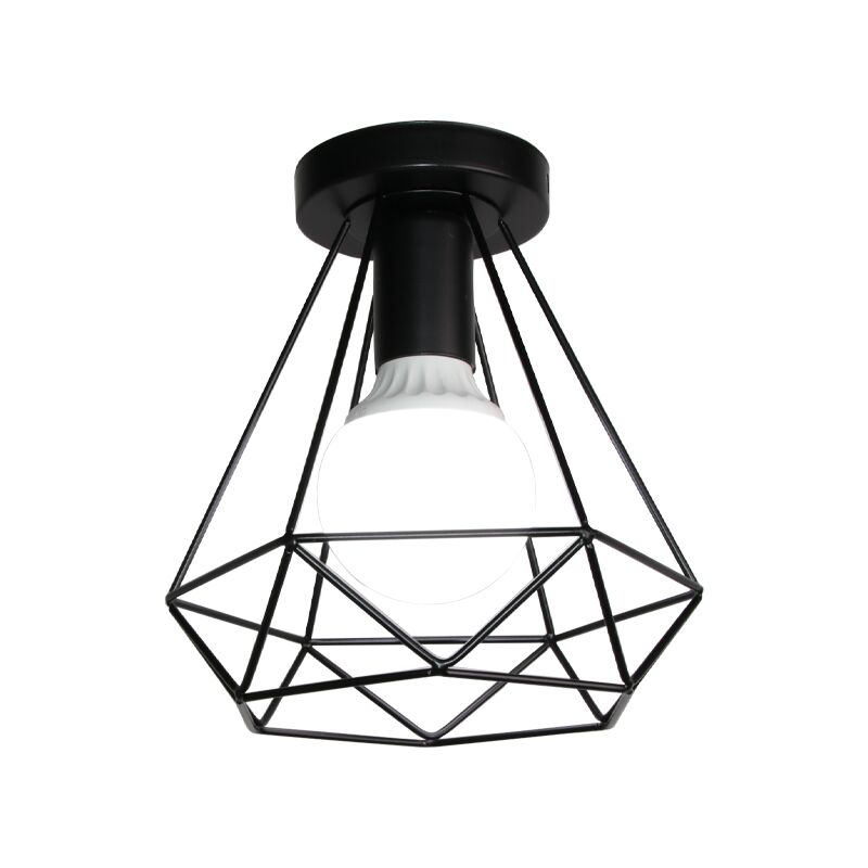 Deckenleuchte Vintage Industri Diamant Deckenlampe mit Ø20cm Käfig Semi-Flush Mount Eisen Licht E27 Lampenfassung für Esszimmer Schlafzimmer Loft Bar