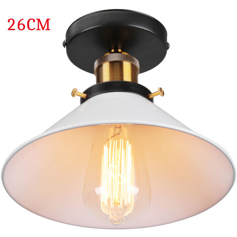 Deckenleuchte Vintage Retro Deckenlampe Industriell Eisen Lampenschirm Hutform 26cm Weiß 1PCS