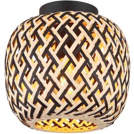 Deckenleuchte Wohnzimmerlampe Deckenlampe Metall Schwarz-matt D 20 cm Bambus