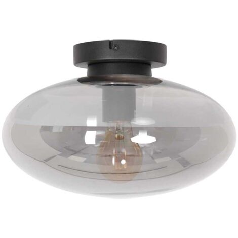 Deckenleuchte Wohnzimmerlampe Flurlampe Glas rauchfarben schwarz Metall E27